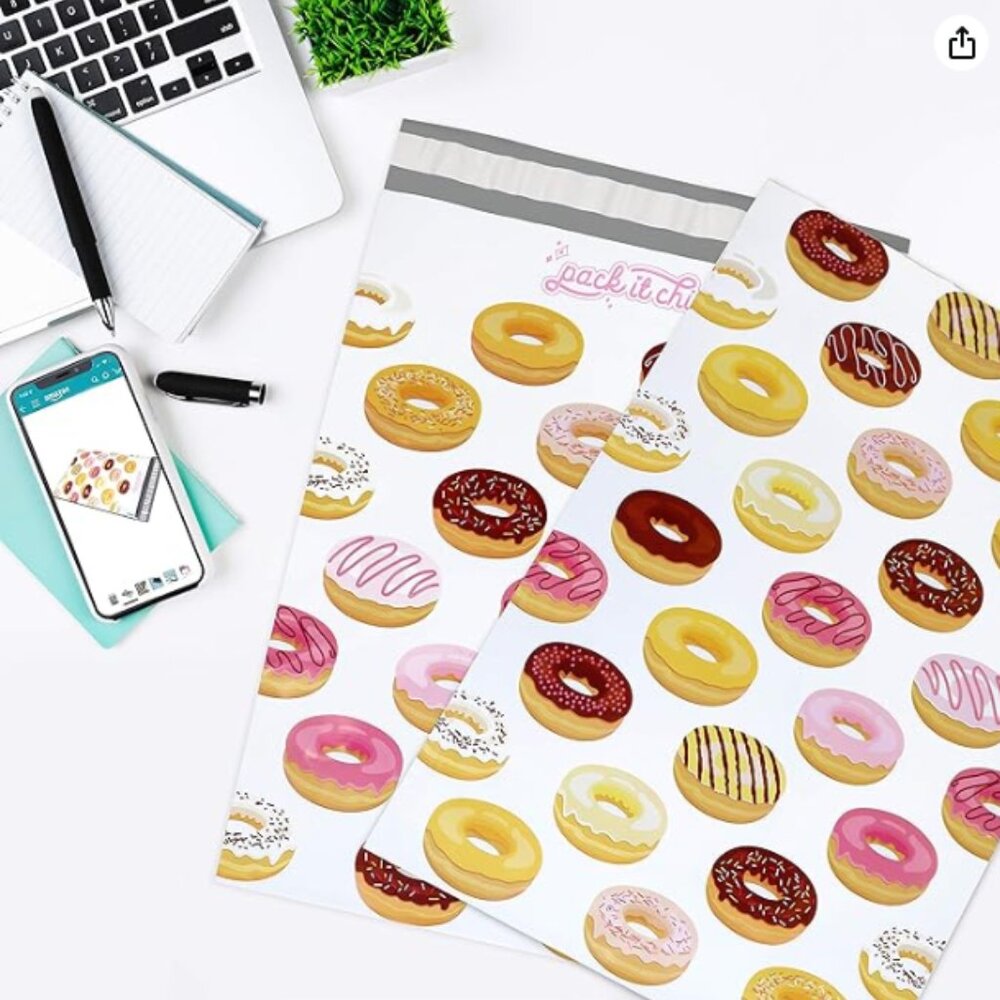 20 Poly Mailers 10 x 13 Doughnut Design Self Sealing